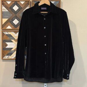 Vintage Ralph Lauren Purple Label Black Cotton Velvet Button Up Shirt Large